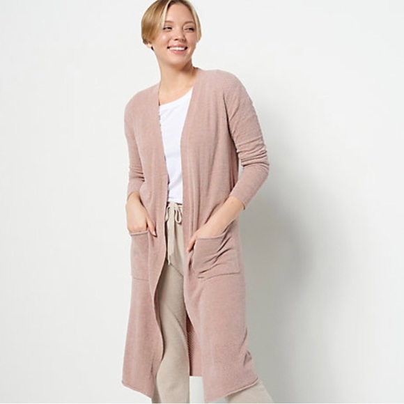 Barefoot Dreams CozyChic Ultra Lite Open Stich Long Cardi - Sz L - Picture 2 of 15